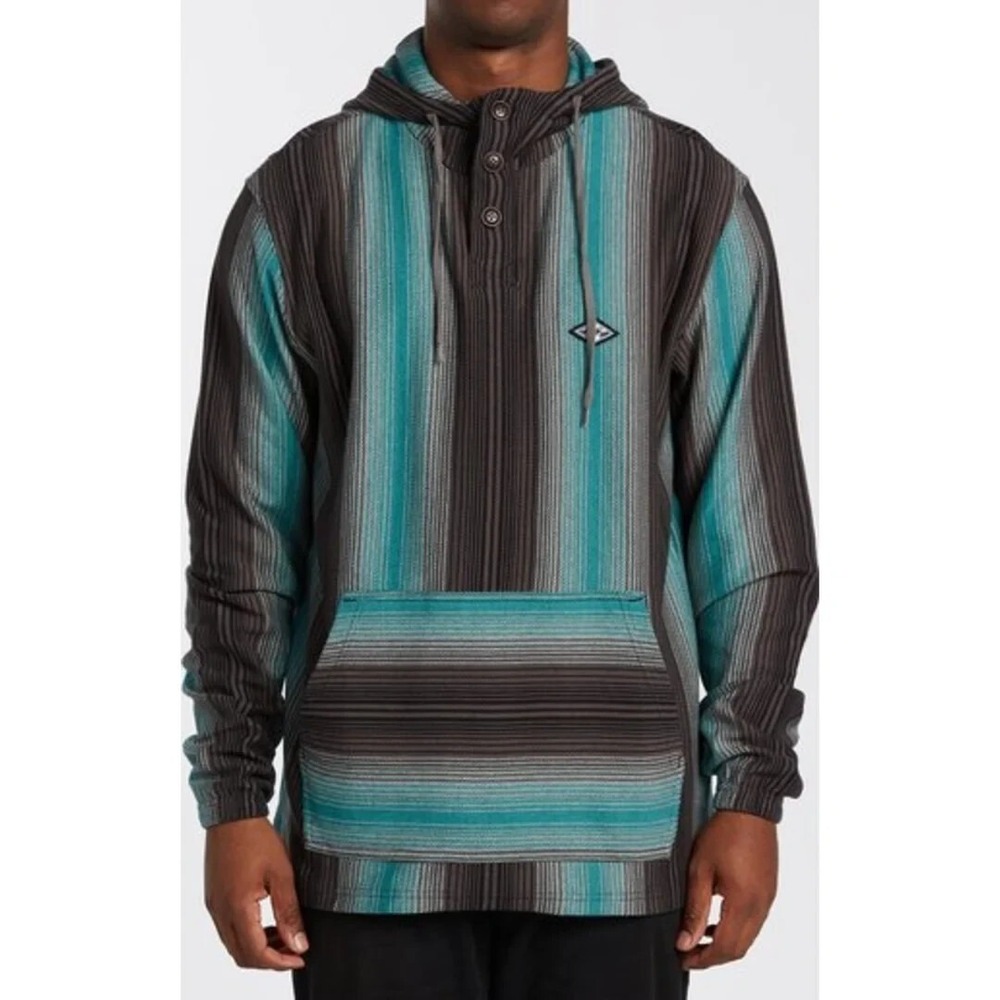 Men Billabong Rancho Pullover Hoodie Stripe Blue Black sz Small Sweatshirt Aztec